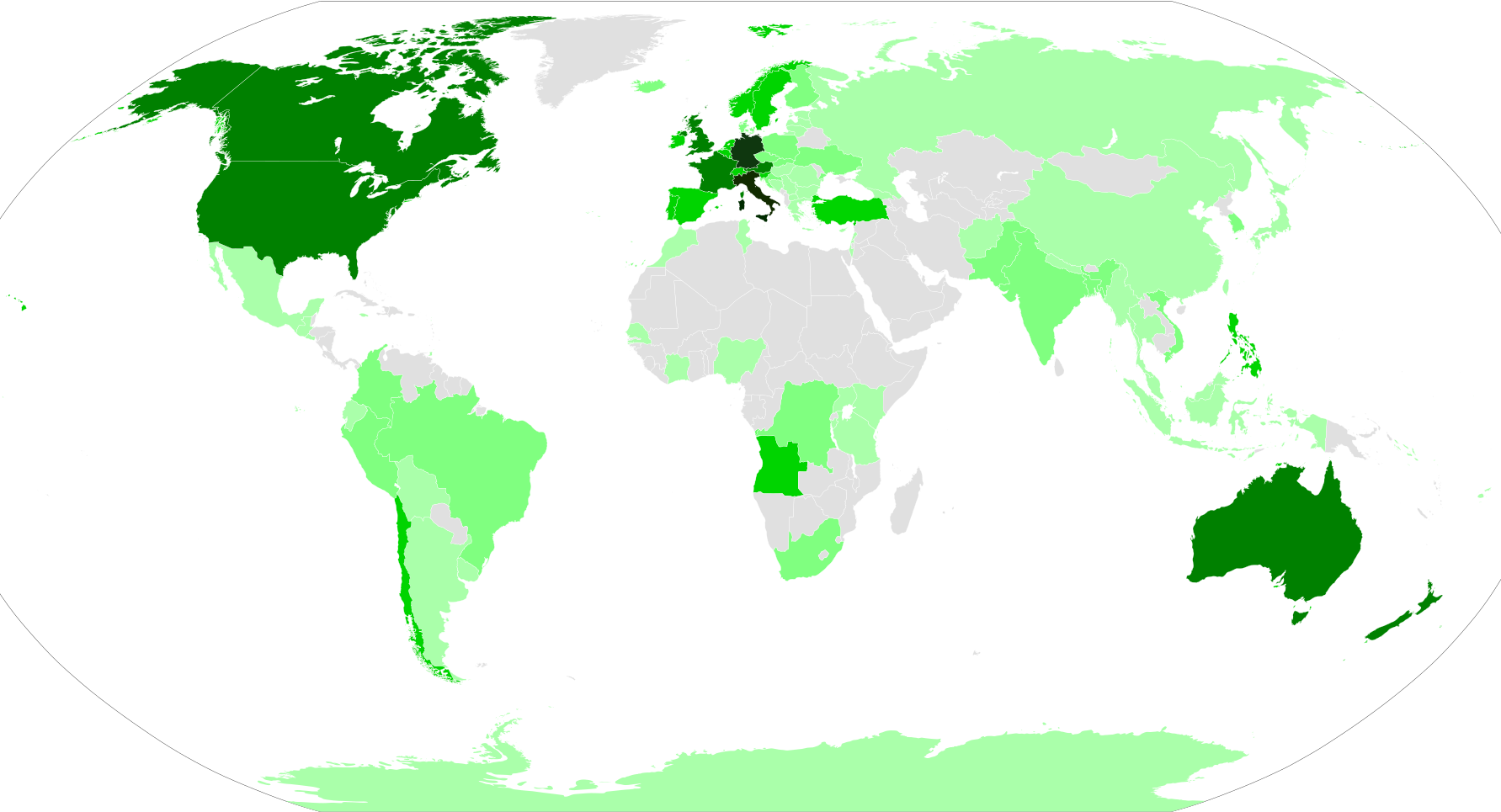 Map of the world showing climate youth strikes