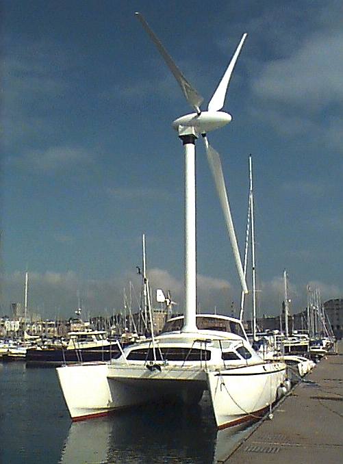 Revelation II wind turbine powered catamaran