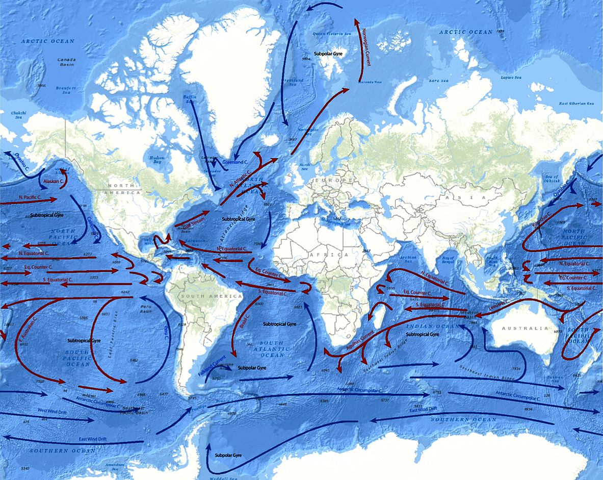 Map of Indian Ocean Monsoon and Trade Winds, wind and current chart