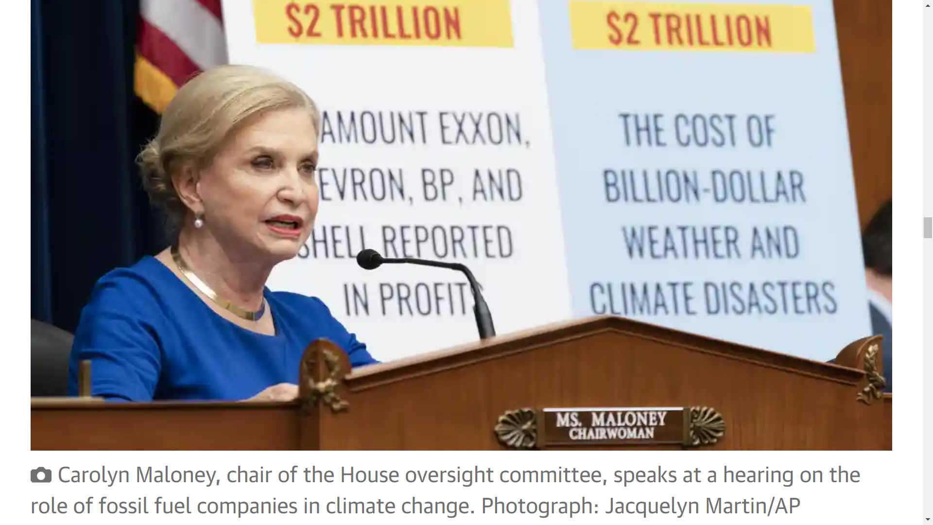 Congresswoman Carolyn Maloney - hearing on fossil fuels and climate change