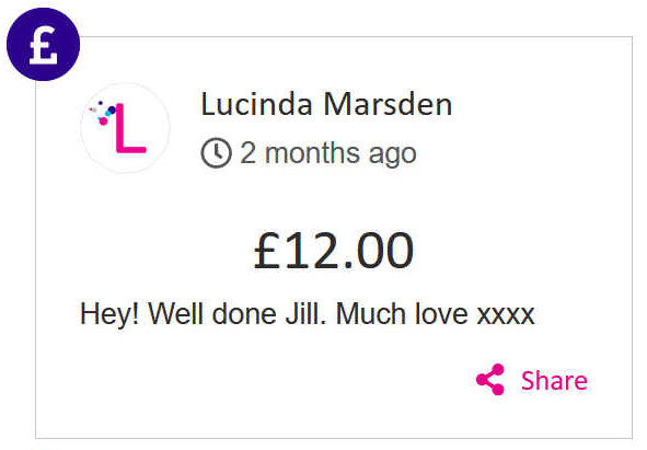 Lucinda Marsden donated £12 to Jill Finn's race for life