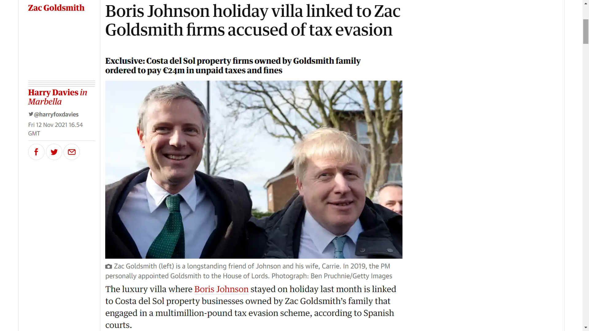 Zac Goldsmith and Boris Johnson, living the high life