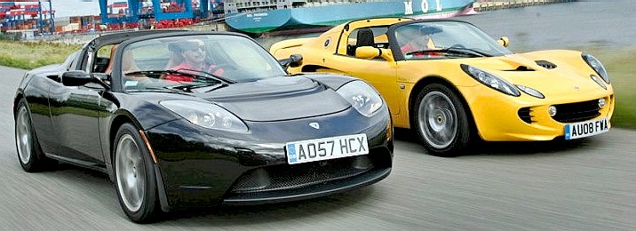 Lotus elise shop and tesla roadster