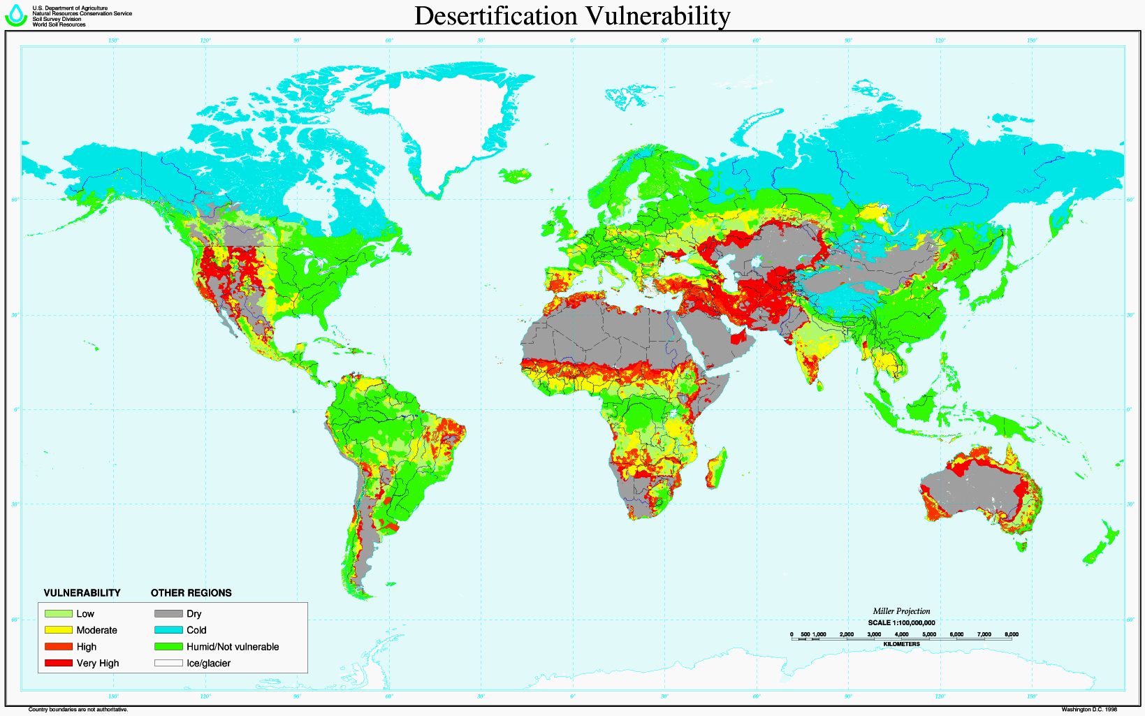 Desertification world risk map
